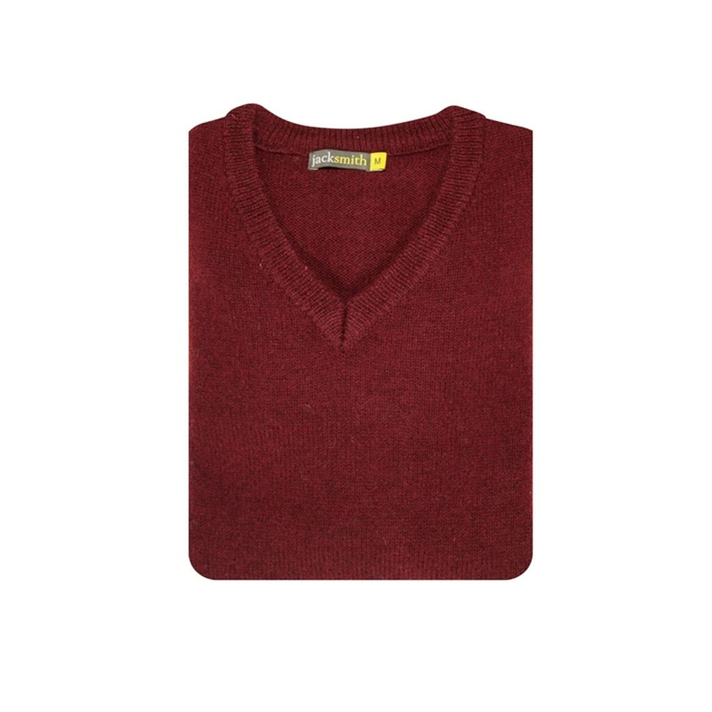 100% Shetland Ragg Wool V Neck Knit Jumper Pullover Mens Sweater Knitted - Burgundy - L