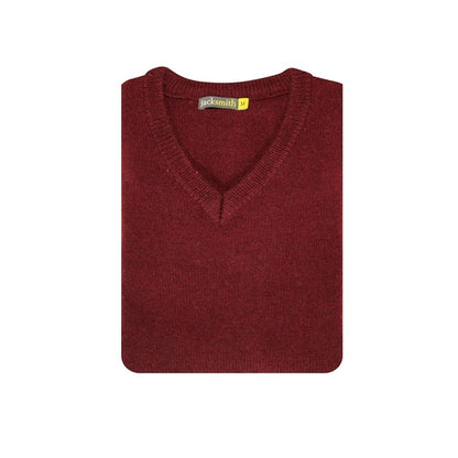 100% Shetland Ragg Wool V Neck Knit Jumper Pullover Mens Sweater Knitted - Burgundy - L