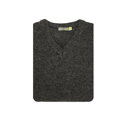 100% Shetland Ragg Wool V Neck Knit Jumper Pullover Mens Sweater Knitted - Charcoal - 6XL
