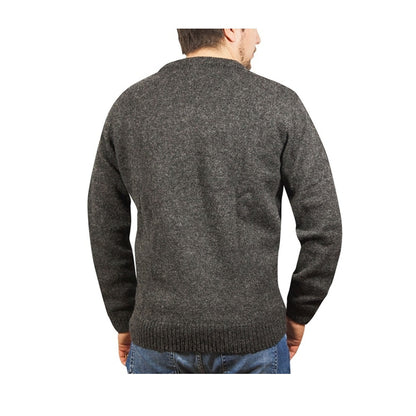 100% Shetland Ragg Wool V Neck Knit Jumper Pullover Mens Sweater Knitted - Charcoal - M