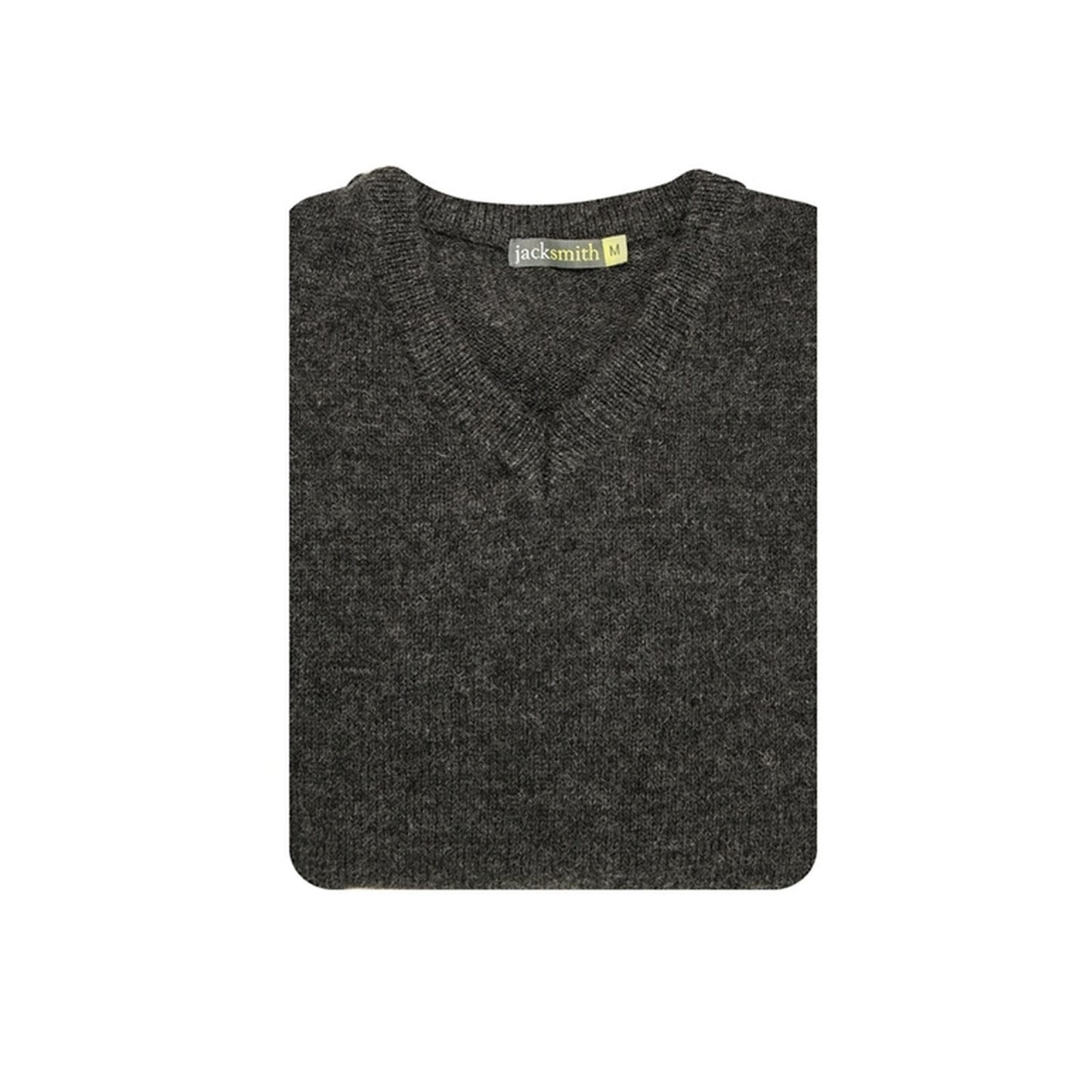 100% Shetland Ragg Wool V Neck Knit Jumper Pullover Mens Sweater Knitted - Charcoal - S