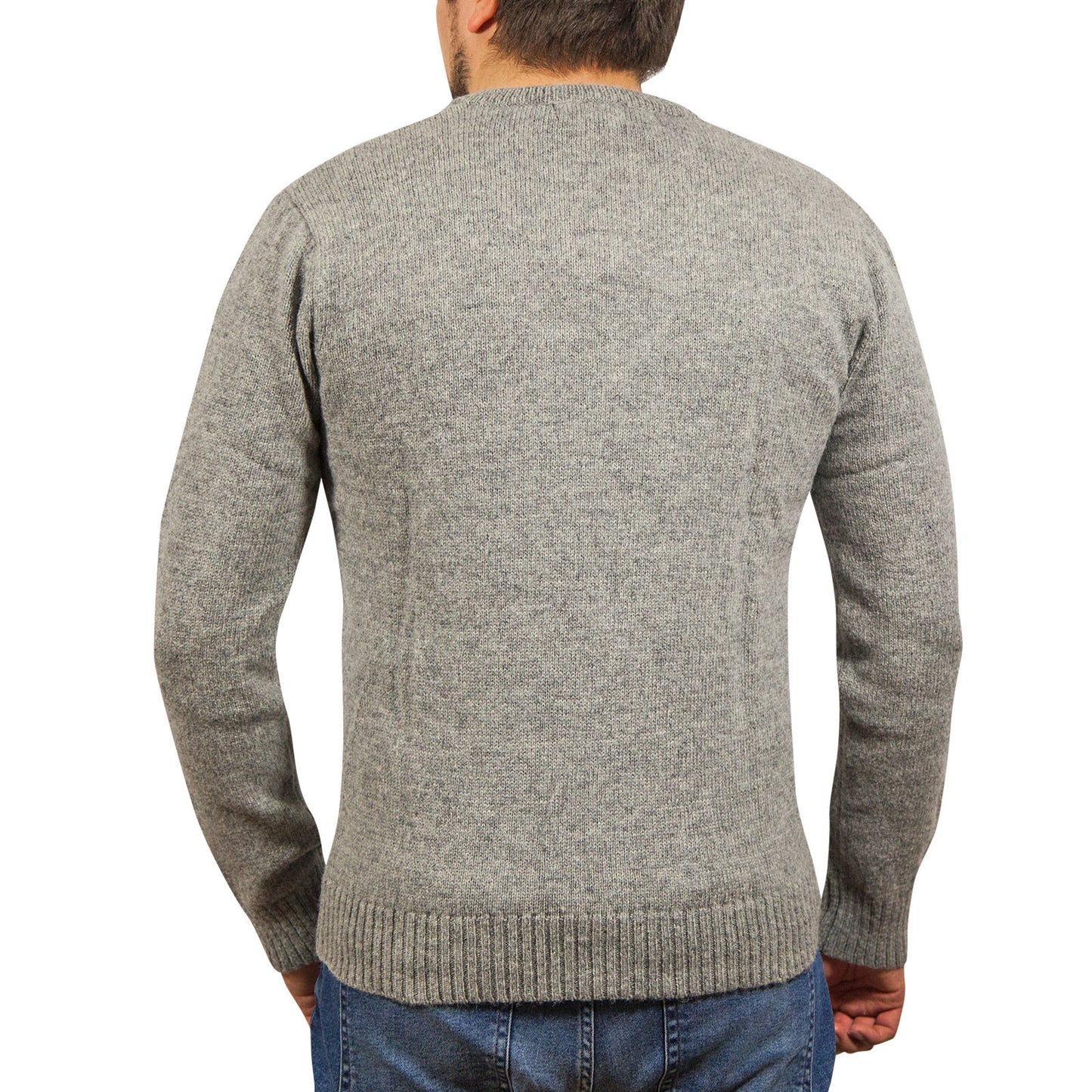 100% Shetland Ragg Wool V Neck Knit Jumper Pullover Mens Sweater Knitted - Grey - S