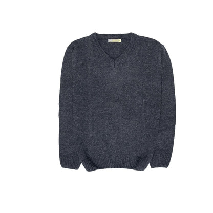 100% Shetland Ragg Wool V Neck Knit Jumper Pullover Mens Sweater Knitted - Navy - XL