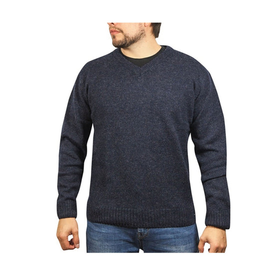 100% Shetland Ragg Wool V Neck Knit Jumper Pullover Mens Sweater Knitted - Navy - XXL