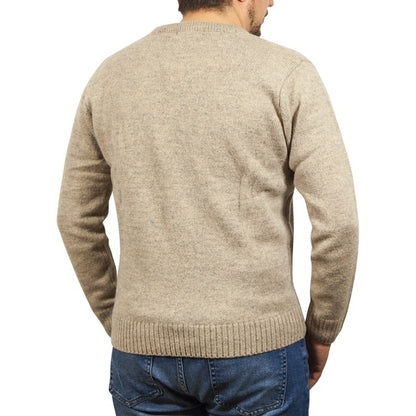 100% Shetland Ragg Wool V Neck Knit Jumper Pullover Mens Sweater Knitted - Oat Marle - S