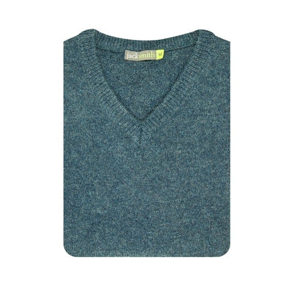 100% Shetland Ragg Wool V Neck Knit Jumper Pullover Mens Sweater Knitted - Sherwood - XL