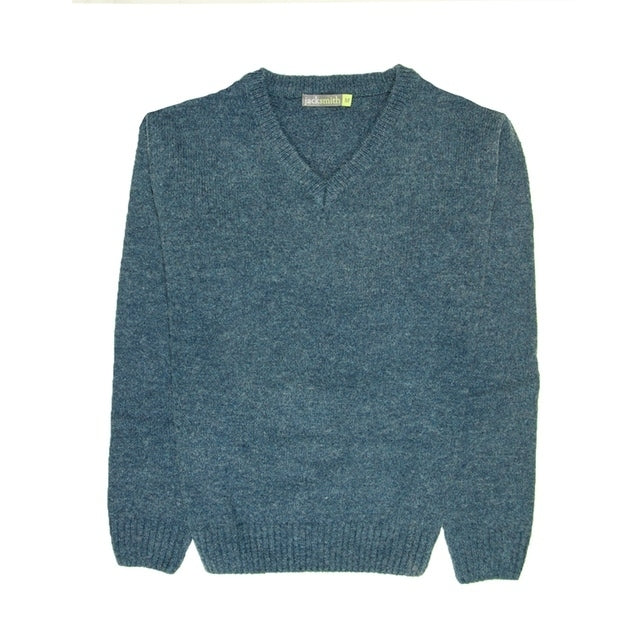 100% Shetland Ragg Wool V Neck Knit Jumper Pullover Mens Sweater Knitted - Sherwood - XL