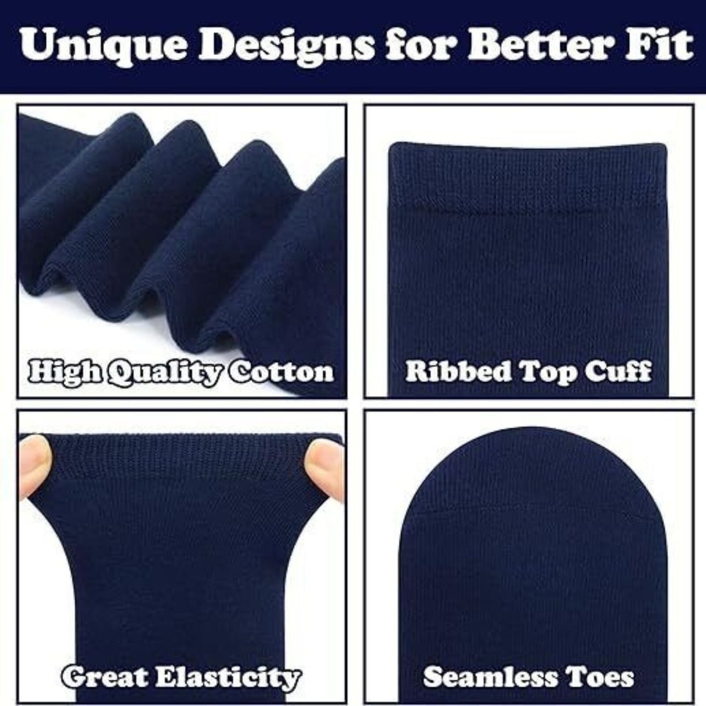 1x Pair School Uniform Knee High Socks Cotton Rich Girls Boys Kids - Navy - 2-8 (10-12 Years Old)