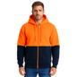 HI VIS Jumper Full Zip Hoodie Safety Workwear Fleecy Fleece Jacket Hooded in Orange/Navy - S