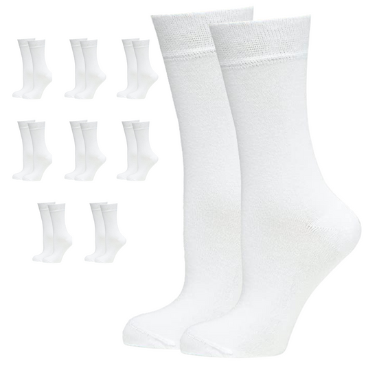 9 Pairs BAMBOO SOCKS Crew Natural Eco Healthy Enviro Unisex Work Business BULK - White - 6-11