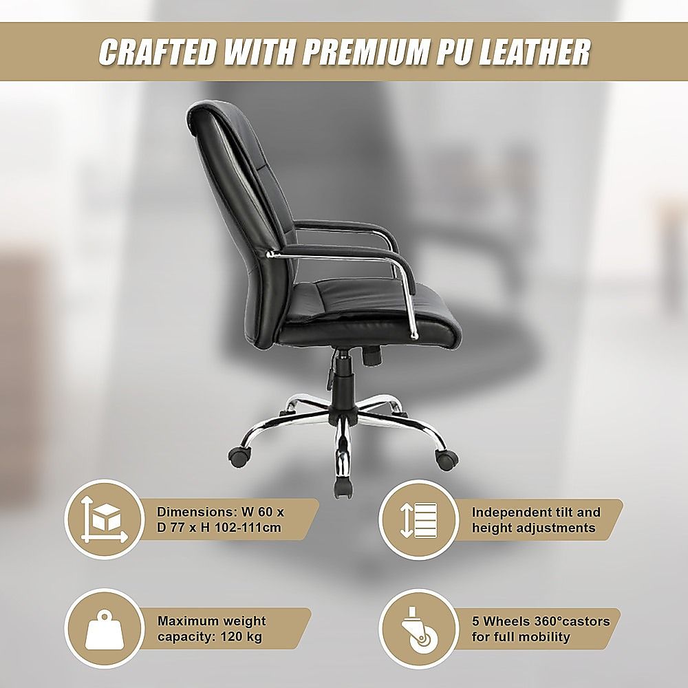 PU Leather Office Chair – Ergonomic Executive Swivel Desk Chair with Padded Seat in Black