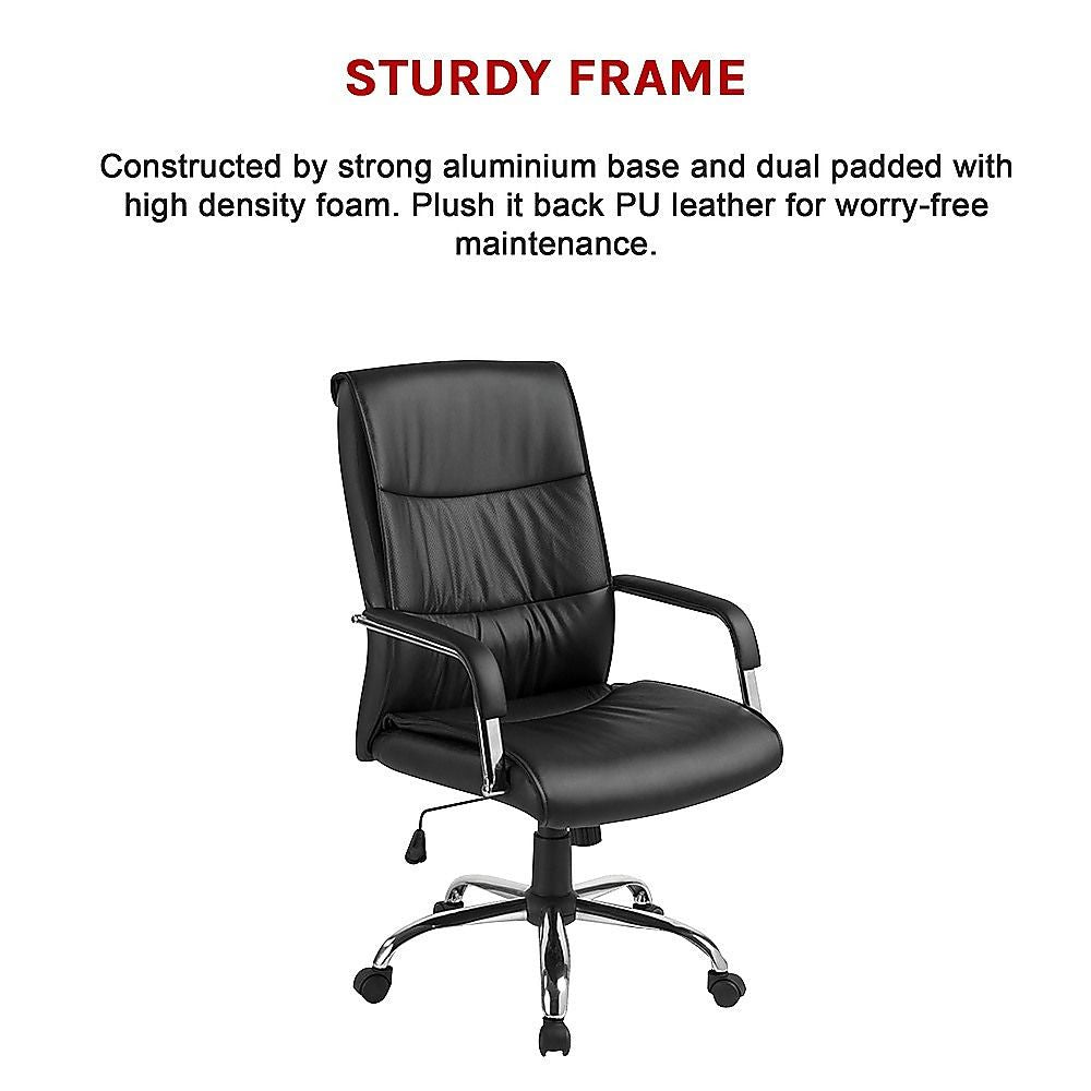 PU Leather Office Chair – Ergonomic Executive Swivel Desk Chair with Padded Seat in Black
