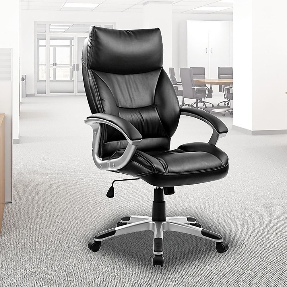 PU Leather Executive Office Chair – Ergonomic Swivel Computer Desk Chair in Black