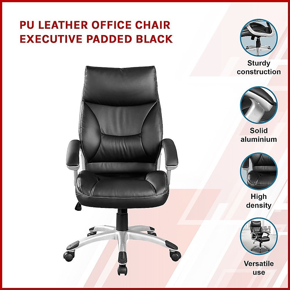 PU Leather Executive Office Chair – Ergonomic Swivel Computer Desk Chair in Black