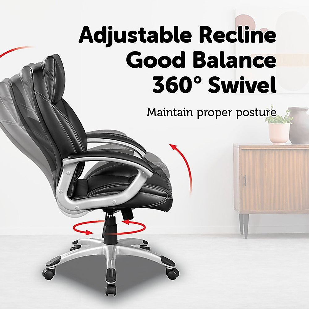 PU Leather Executive Office Chair – Ergonomic Swivel Computer Desk Chair in Black