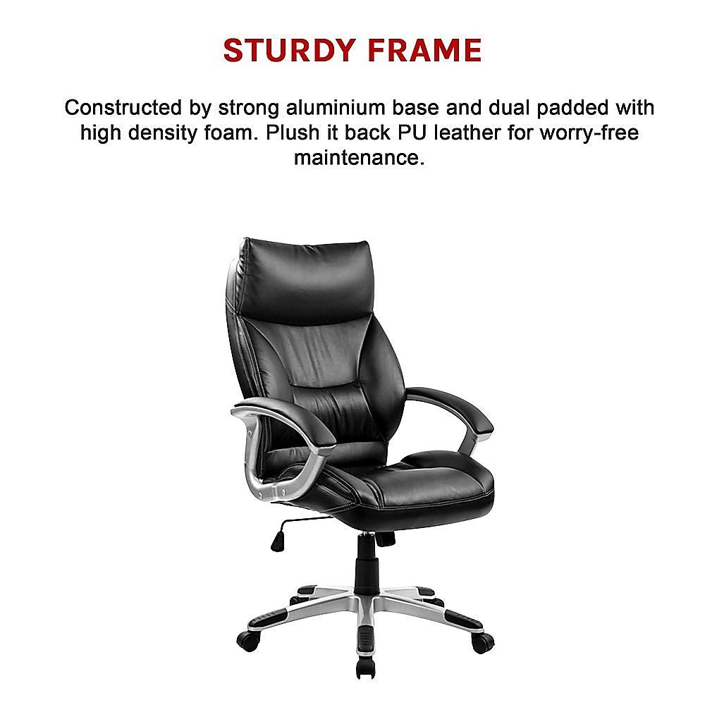 PU Leather Executive Office Chair – Ergonomic Swivel Computer Desk Chair in Black