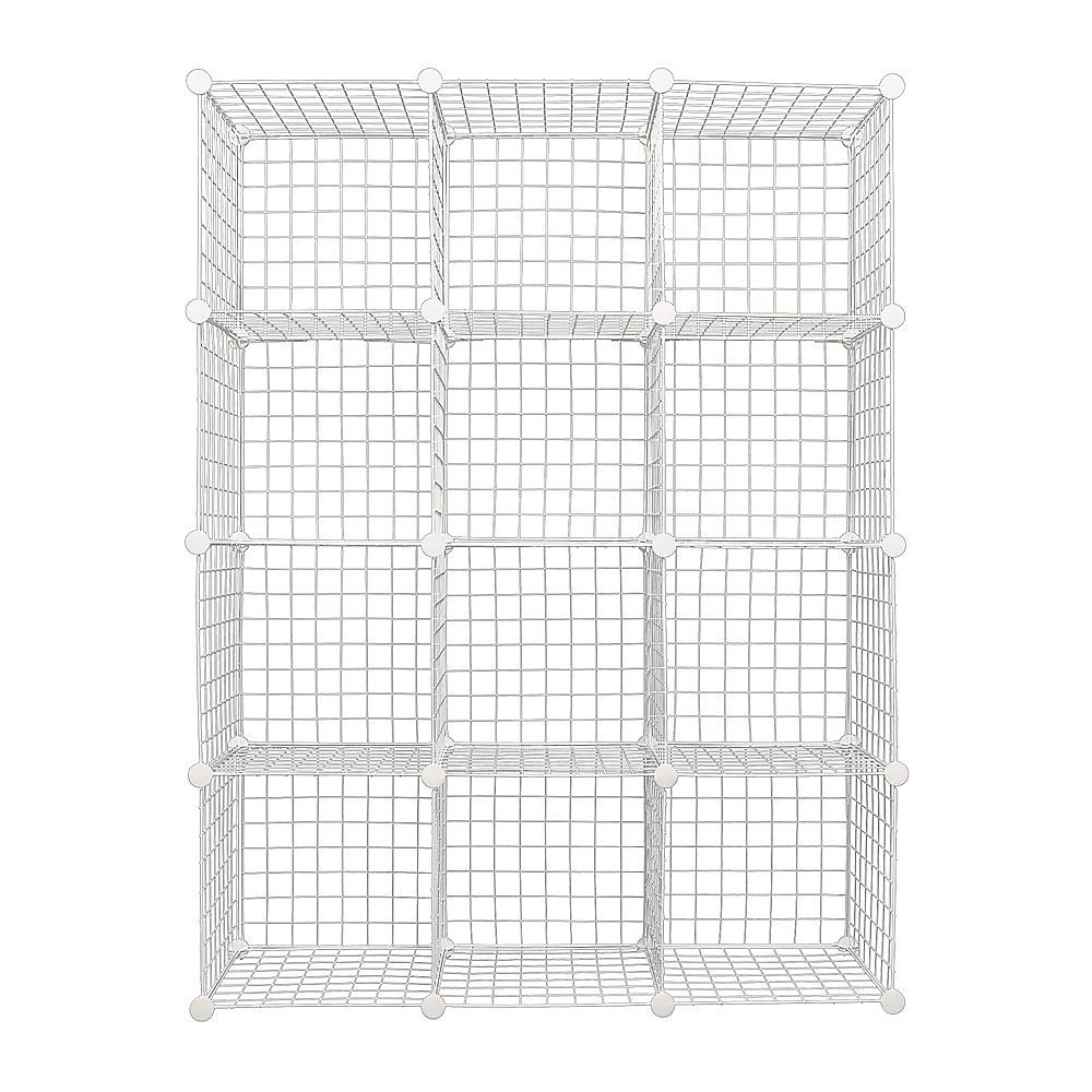 12 Cube Wire Grid Organiser Bookcase Storage Cabinet Wardrobe Closet White