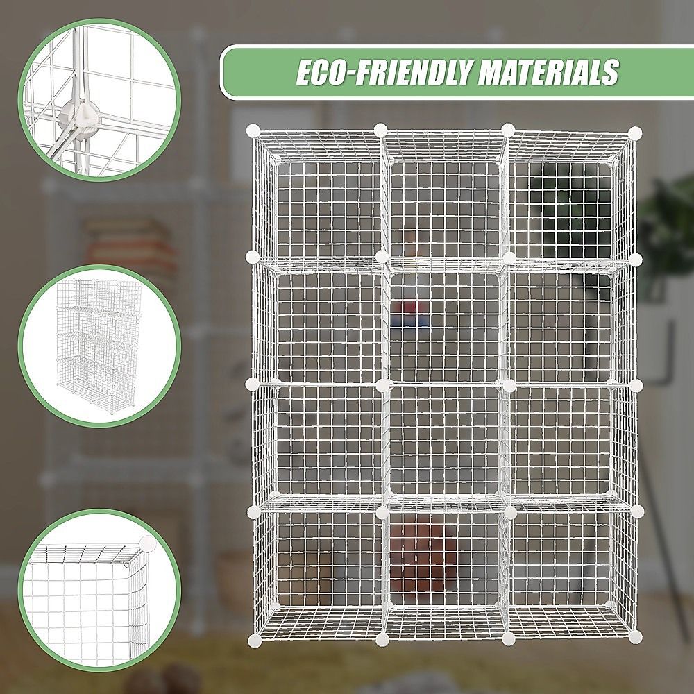 12 Cube Wire Grid Organiser Bookcase Storage Cabinet Wardrobe Closet White
