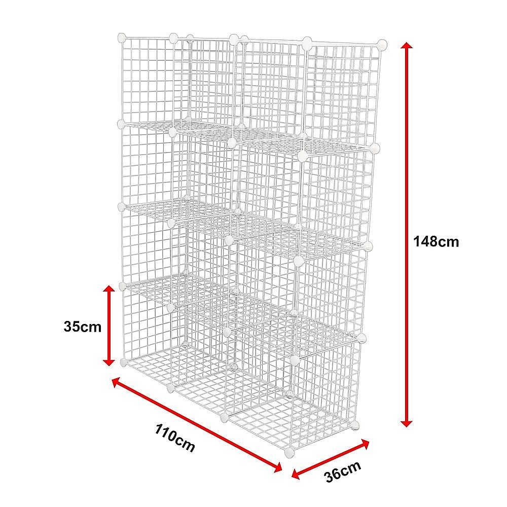 12 Cube Wire Grid Organiser Bookcase Storage Cabinet Wardrobe Closet White