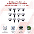 12x Solar Powered LED Buried Inground Recessed Light Garden Outdoor Deck Path