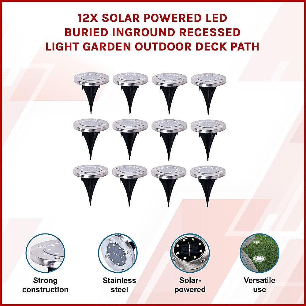 12x Solar Powered LED Buried Inground Recessed Light Garden Outdoor Deck Path