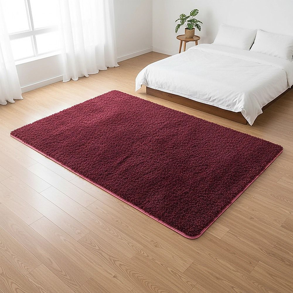 Large Shag Rug – Soft 200x140cm Burgundy Floor Rug with Anti-Slip Backing