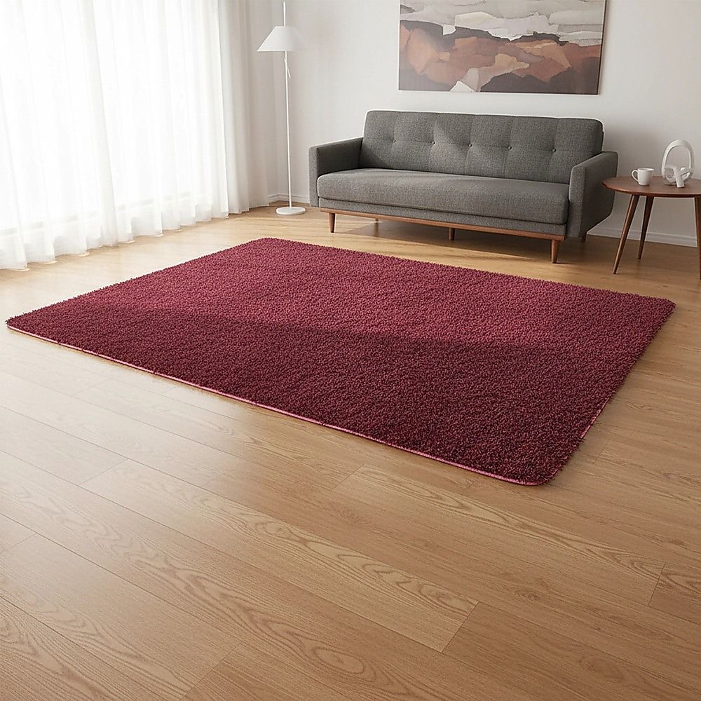 Large Shag Rug – Soft 230x200cm Burgundy Floor Rug with Anti-Slip Backing