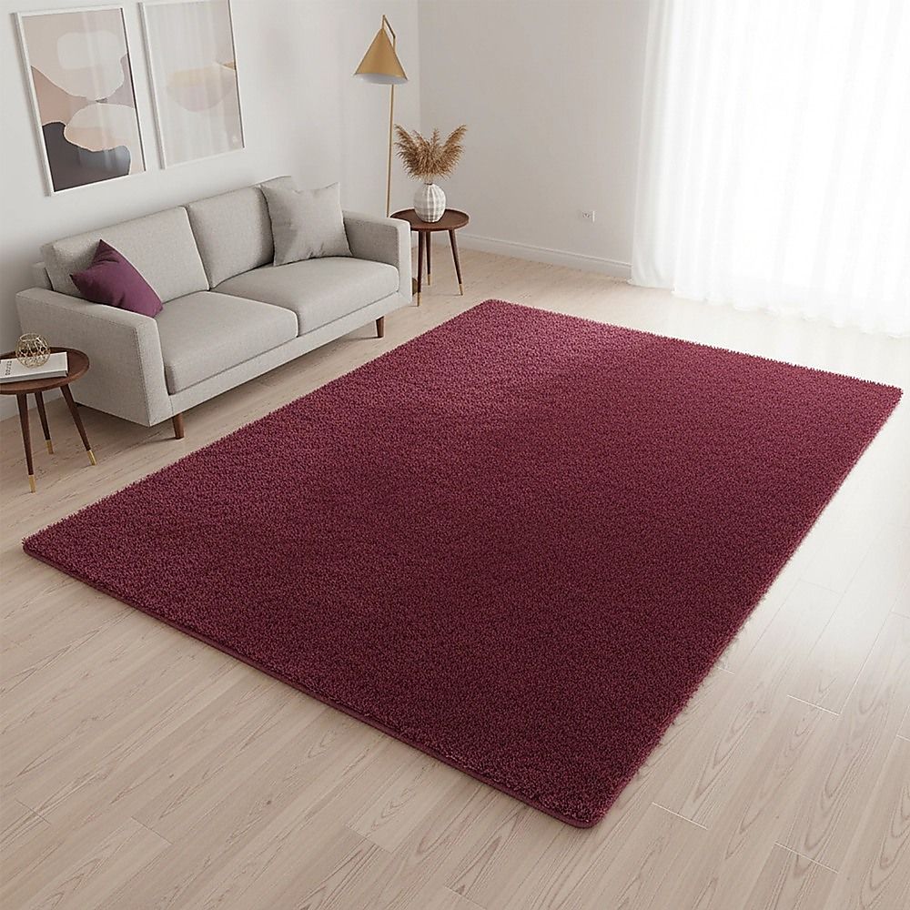 Large Shag Rug – Soft 230x160cm Burgundy Floor Rug with Anti-Slip Backing