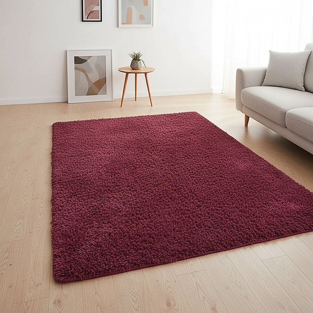 Large Shag Rug – Soft 230x160cm Burgundy Floor Rug with Anti-Slip Backing