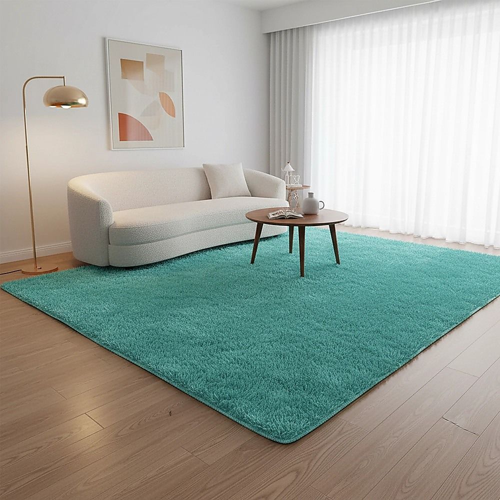 Large Shag Rug – Soft 230x200cm Turquoise Floor Rug with Anti-Slip Backing