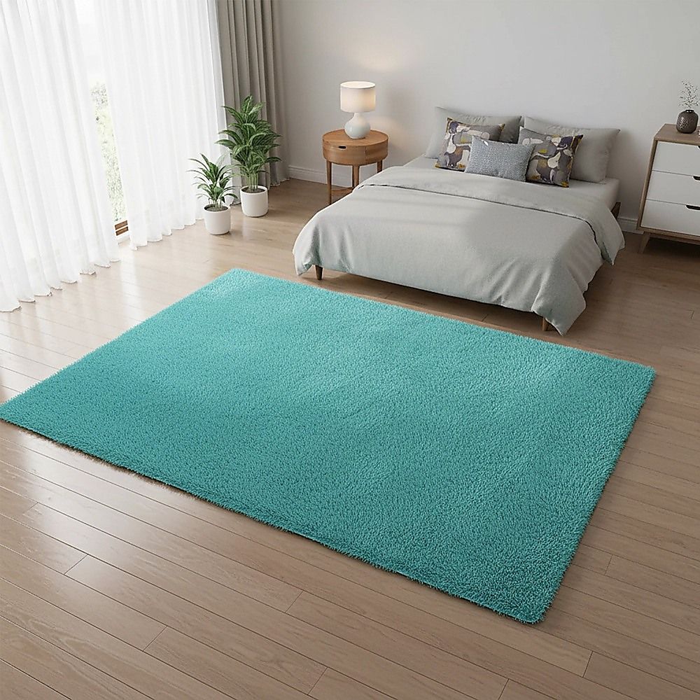 Large Shag Rug – Soft 230x200cm Turquoise Floor Rug with Anti-Slip Backing