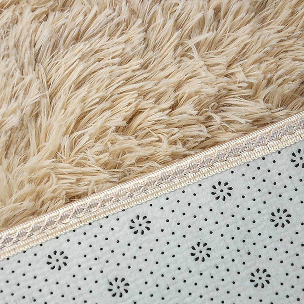 Large Shag Rug – Soft 200x140cm Beige Floor Rug with Anti-Slip Backing