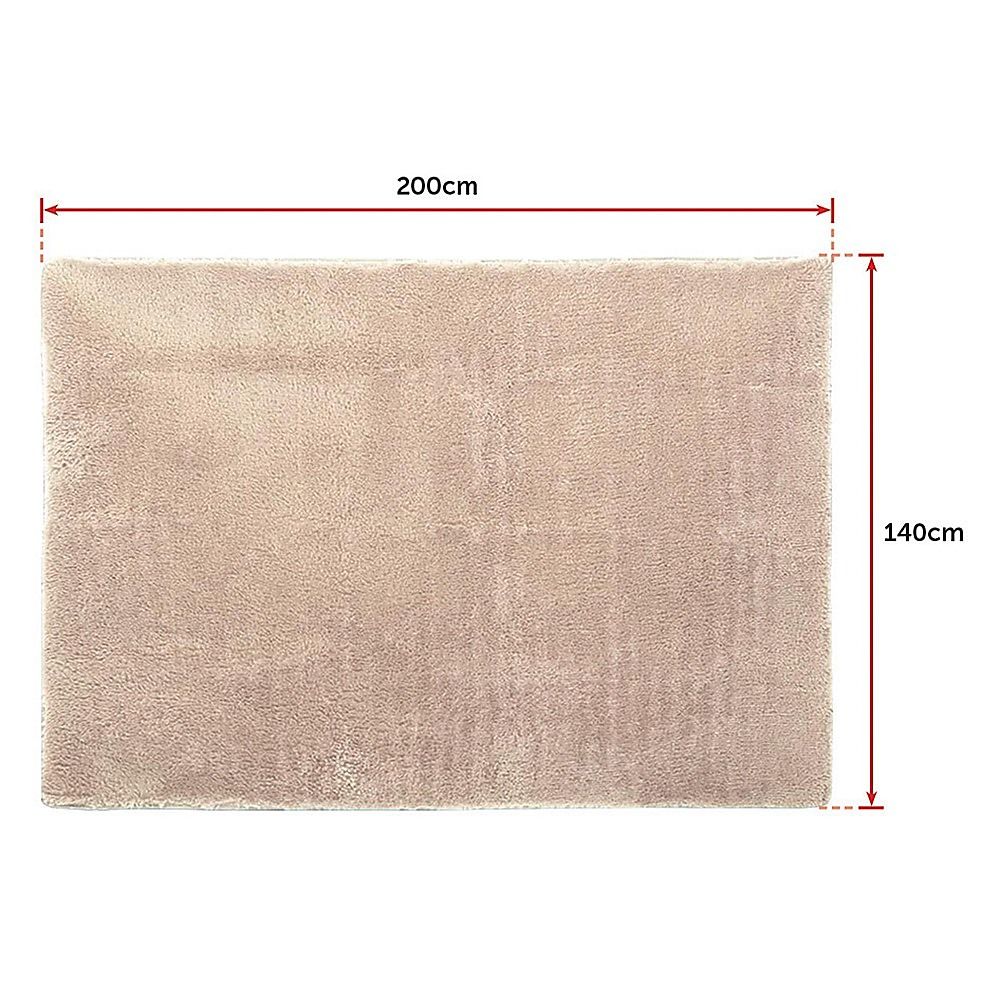 Large Shag Rug – Soft 200x140cm Beige Floor Rug with Anti-Slip Backing