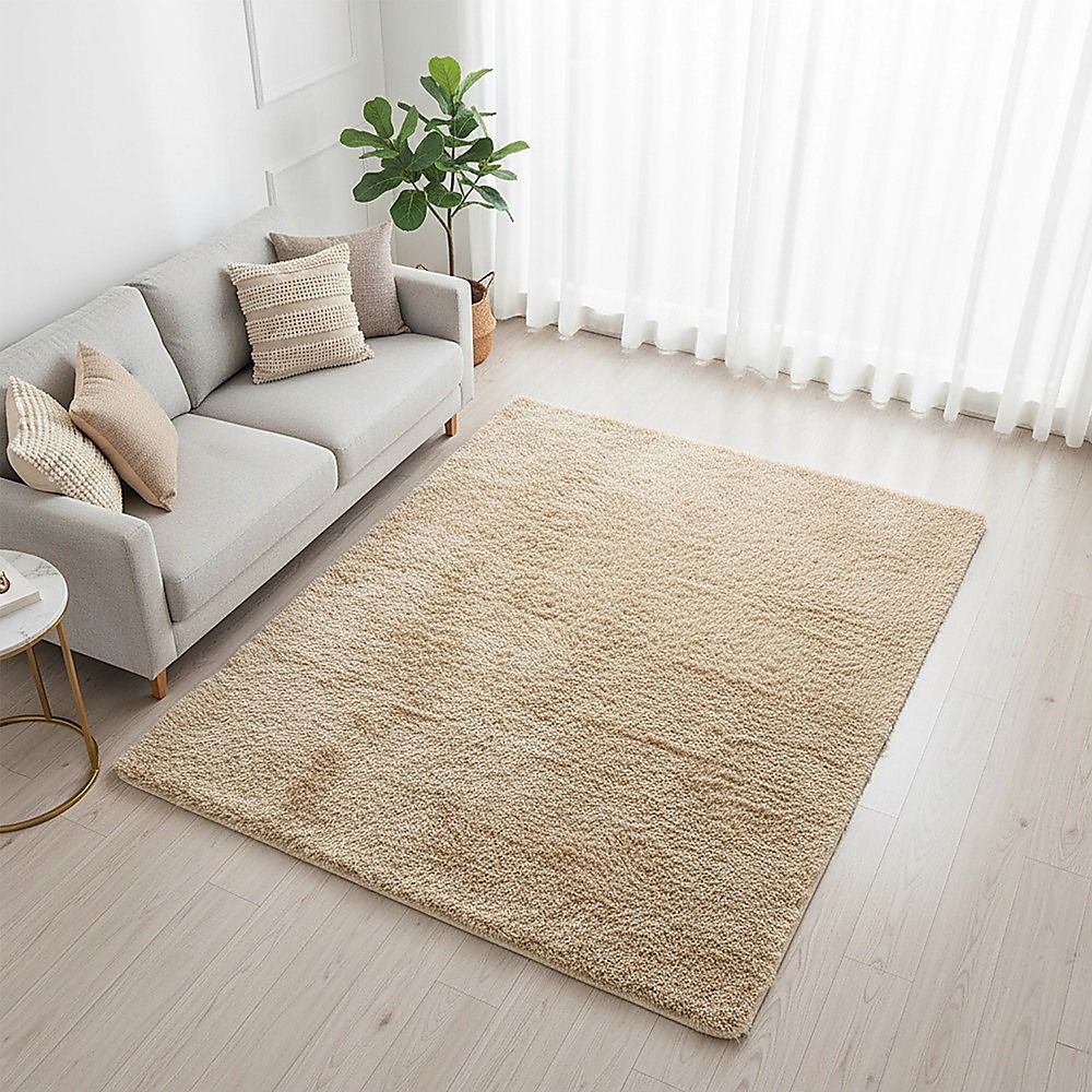 Large Shag Rug – Soft 230x160cm Beige Floor Rug with Anti-Slip Backing