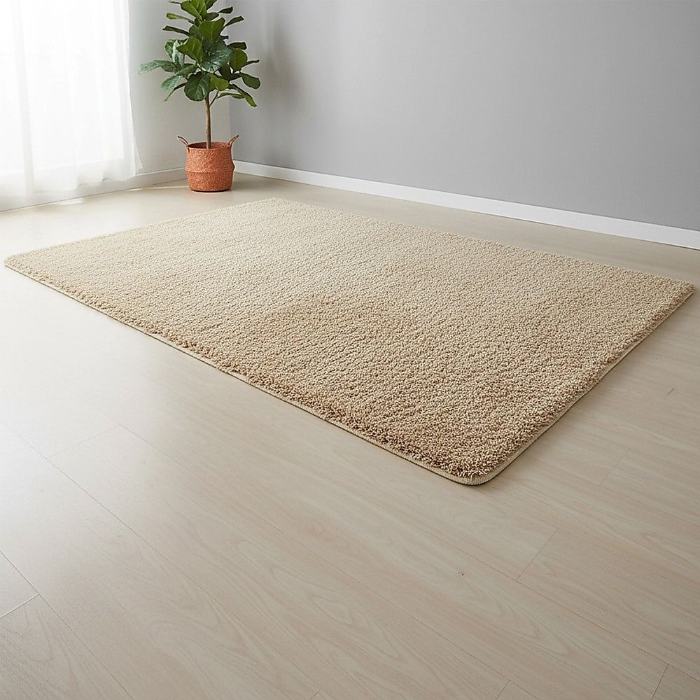 Large Shag Rug – Soft 230x160cm Beige Floor Rug with Anti-Slip Backing