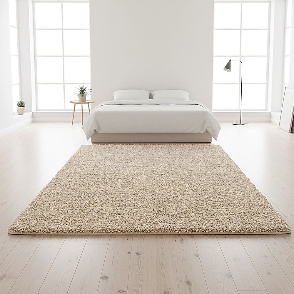 Large Shag Rug – Soft 230x160cm Beige Floor Rug with Anti-Slip Backing