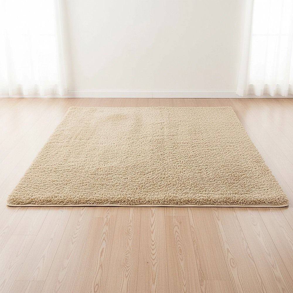 Large Shag Rug – Soft 230x200cm Beige Floor Rug with Anti-Slip Backing