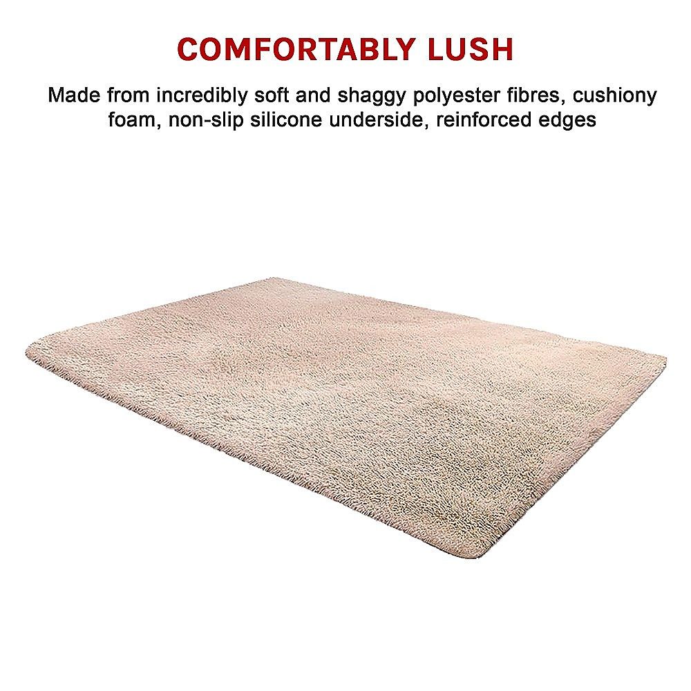 Large Shag Rug – Soft 230x200cm Beige Floor Rug with Anti-Slip Backing