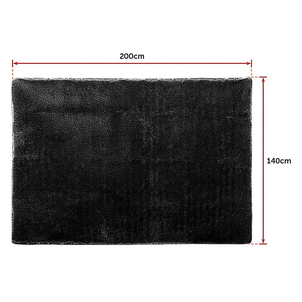 Large Shag Rug – Soft 200x140cm Black Floor Rug with Anti-Slip Backing