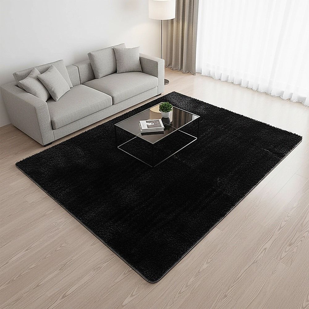 Large Shag Rug – Soft 230x160cm Black Floor Rug with Anti-Slip Backing