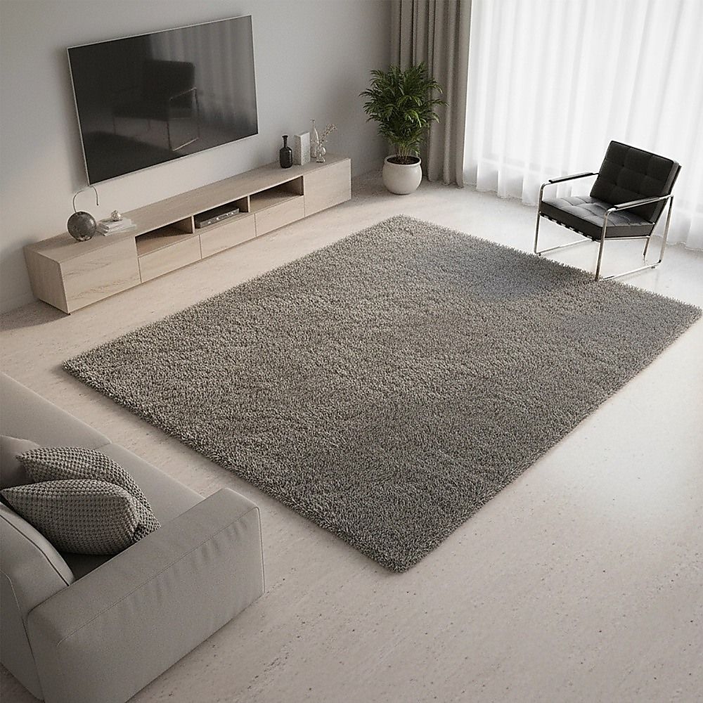 Large Shag Rug – Soft 200x140cm Grey Floor Rug with Anti-Slip Backing