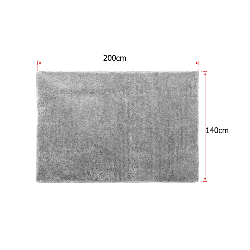 Large Shag Rug – Soft 200x140cm Grey Floor Rug with Anti-Slip Backing