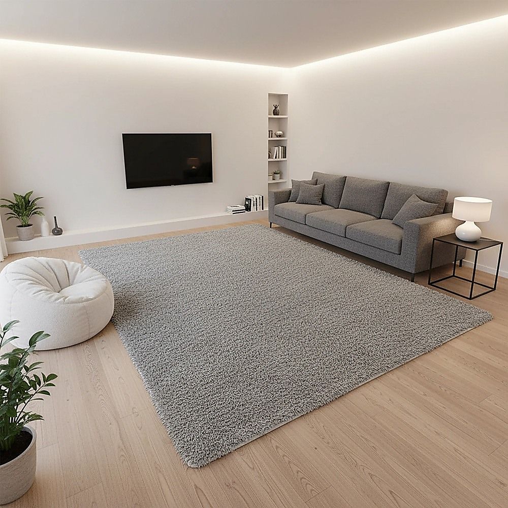 Large Shag Rug – Soft 230x160cm Grey Floor Rug with Anti-Slip Backing