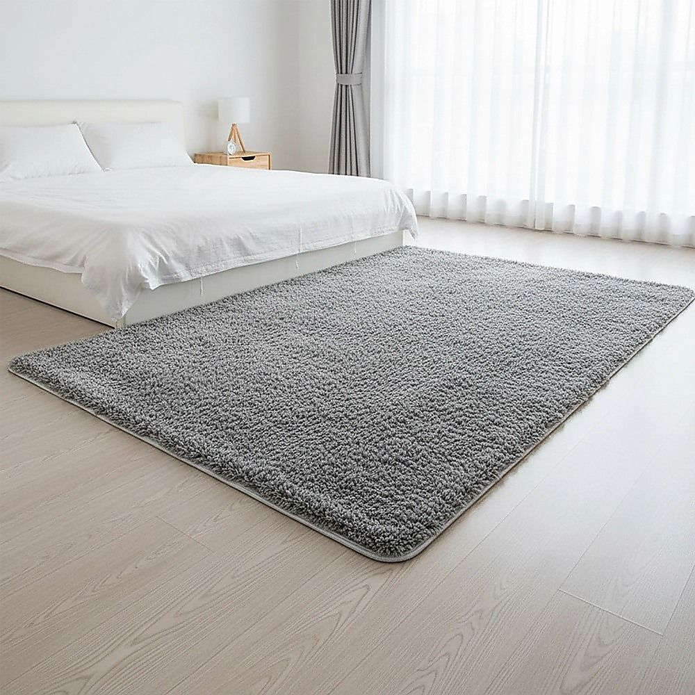 Large Shag Rug – Soft 230x160cm Grey Floor Rug with Anti-Slip Backing