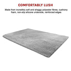 Large Shag Rug – Soft 230x160cm Grey Floor Rug with Anti-Slip Backing