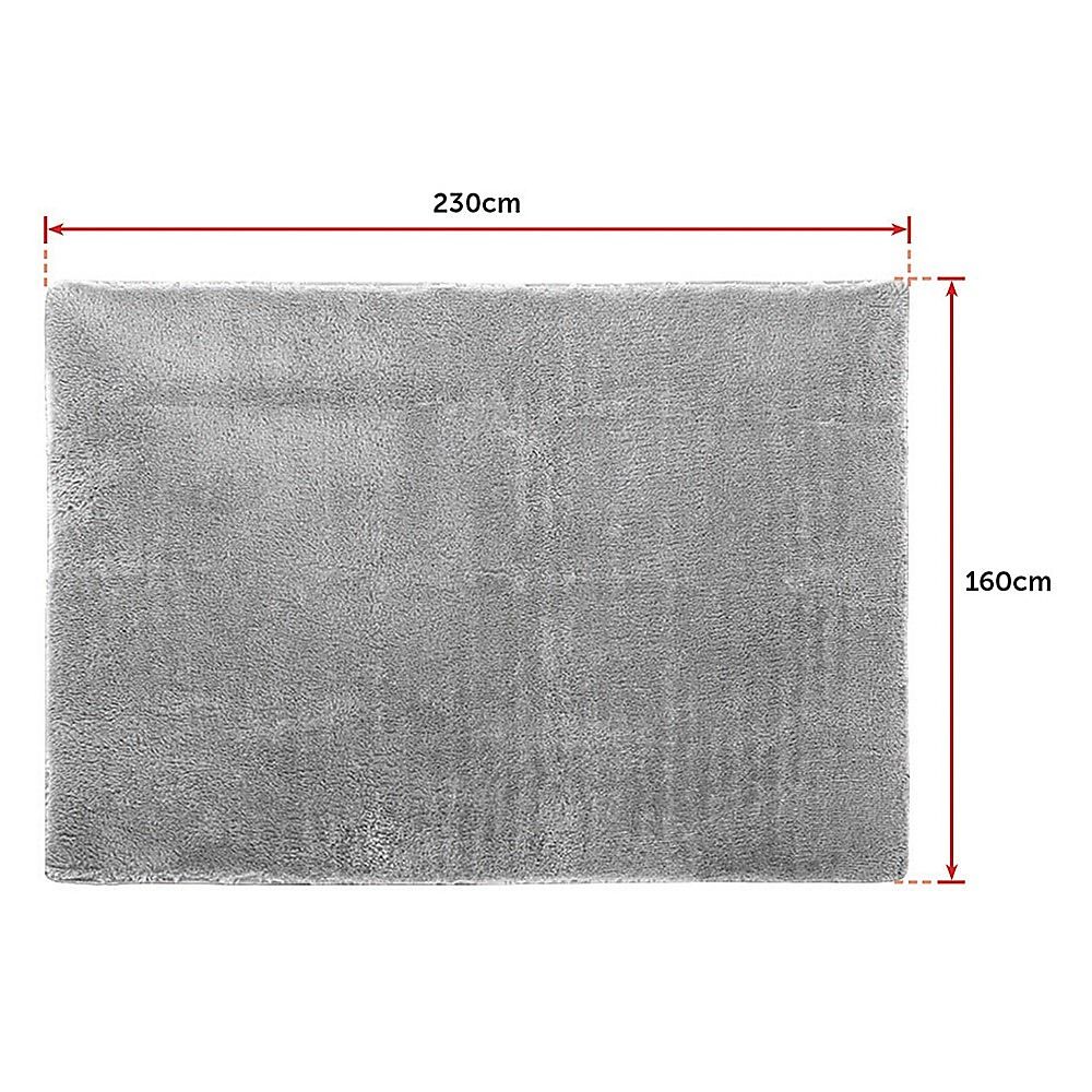 Large Shag Rug – Soft 230x160cm Grey Floor Rug with Anti-Slip Backing