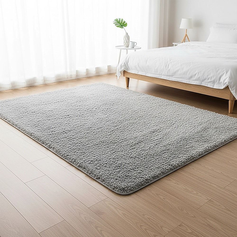 Large Shag Rug – Soft 230x200cm Grey Floor Rug with Anti-Slip Backing
