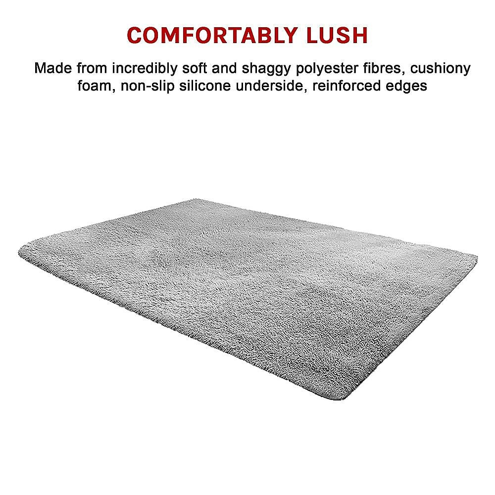 Large Shag Rug – Soft 230x200cm Grey Floor Rug with Anti-Slip Backing