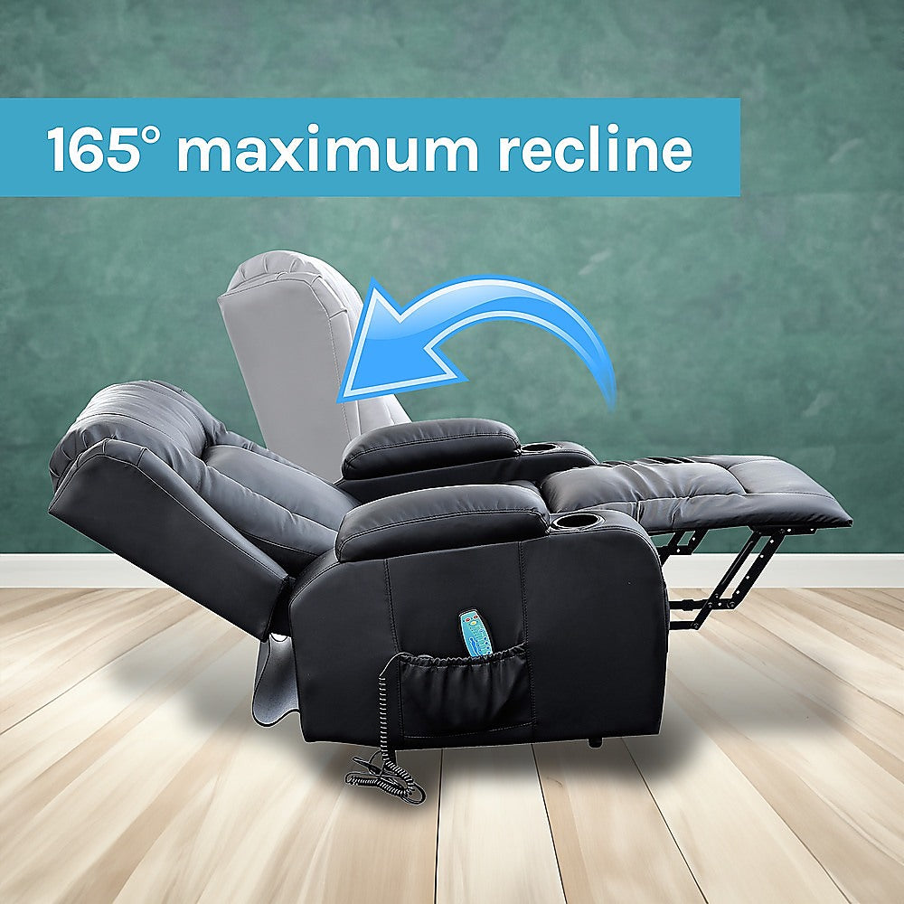 Recliner Chair – Electric Massage Lift Chair with Heat Function PU Leather Lounge Sofa Black