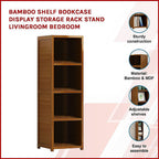Bamboo 4-Shelf Bookcase – Adjustable Display Storage Rack Stand for Living Room, Bedroom, Office or Home Organisation